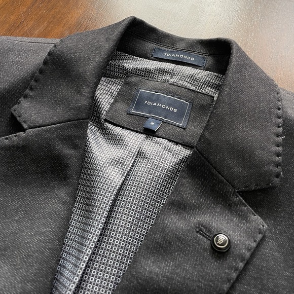 7 Diamonds Mens Medium 4 Way Stretch Blazer Dark Grey Modern 2 Button - Picture 3 of 14